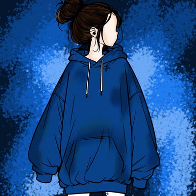 realistic girl with a oversized sweatshirt on and a bun