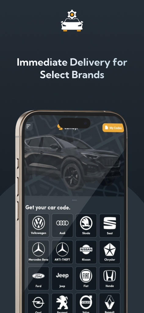 Car Radio Codes - Car Radio Codes app interface showing supported car brands for stereo unlocking