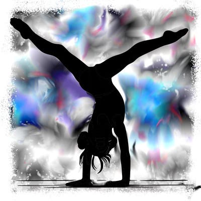 realistic gymnastic hand stand girl in four splits