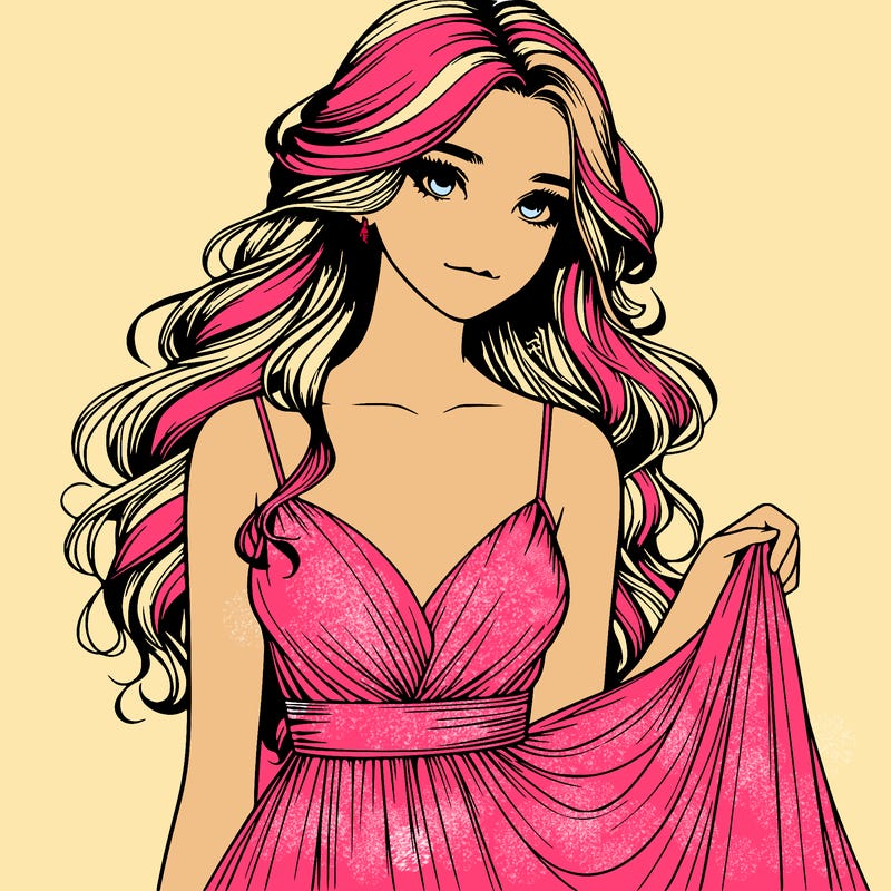 realistic girl in flowy silky prom dress