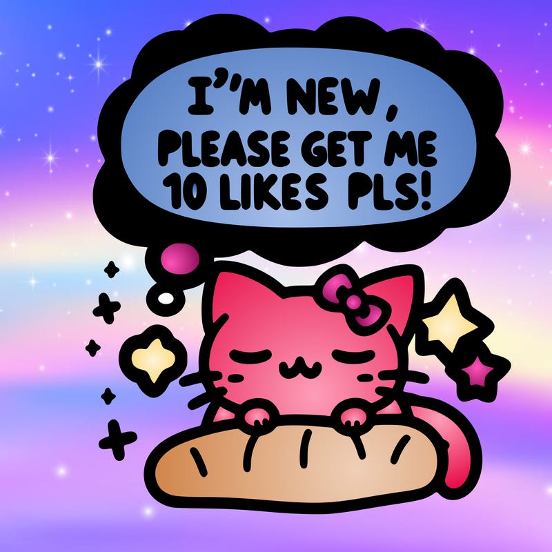 kitty taking a nap dream talking and saying "i'm new, please get me at least 10 likes pls!!"