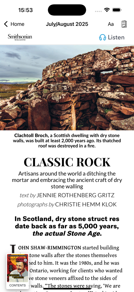 Smithsonian Magazine - A history article in the Smithsonian Magazine app about ancient dry stone walling in Scotland.
