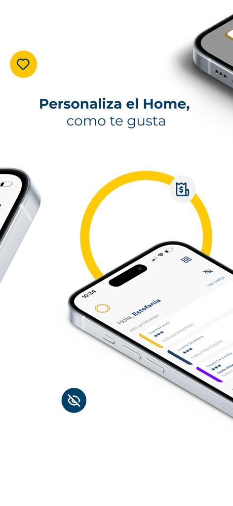 APP CUSCATLAN SV - Mobile screen showing home customization options for the APP CUSCATLAN SV banking interface
