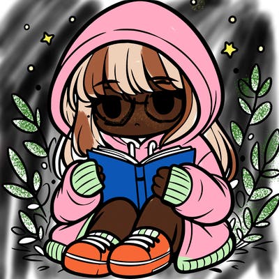 girl in oversized hoodie reading a book