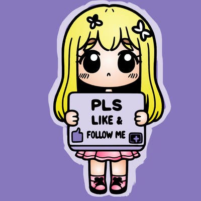 girl holding a sign that says pls like and follow me