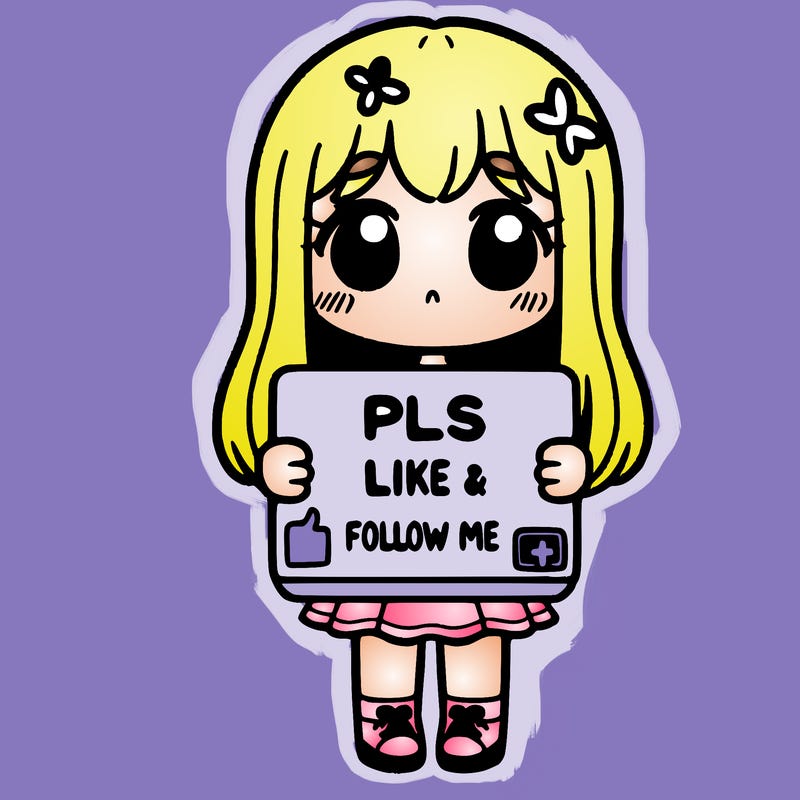 girl holding a sign that says pls like and follow me