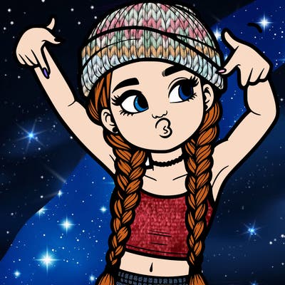realistic teenage girl with braids and a beanie and crop top doing 🫶🏼