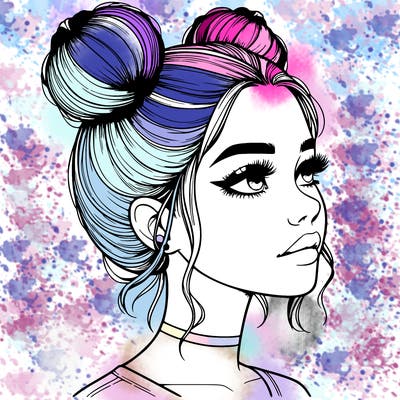 realistic girl with buns on the top of her head