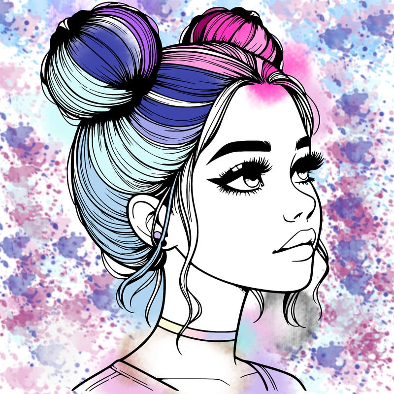 realistic girl with buns on the top of her head