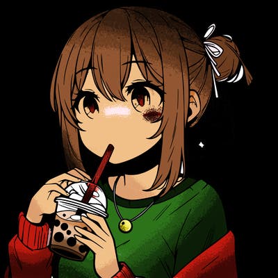 manga character drinking boba
