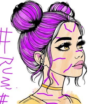 realistic girl with buns on the top of her head