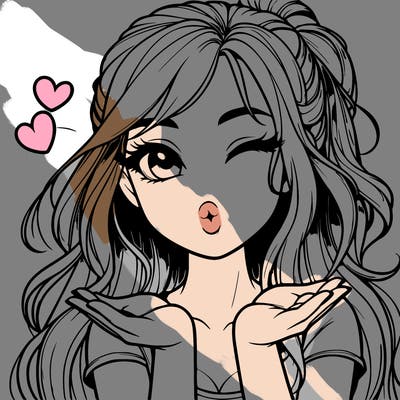 realistic girl winking and blowing a kiss while making heart hands