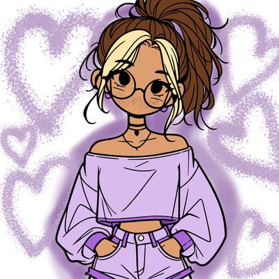 girl with a messy ponytail glasses a baggy crop top and jean shorts