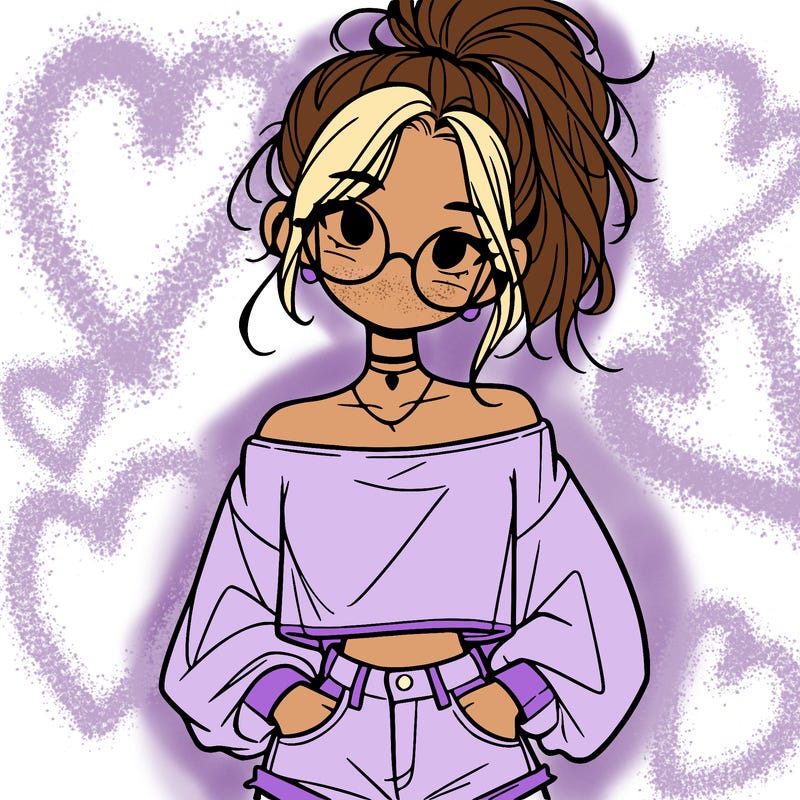 girl with a messy ponytail glasses a baggy crop top and jean shorts