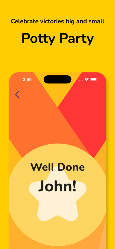 Potty Whiz: Training App - Potty Whiz app screenshot showing a Potty Party reward screen for a child