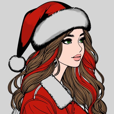 realistic girl in santa hat