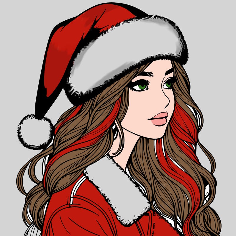 realistic girl in santa hat