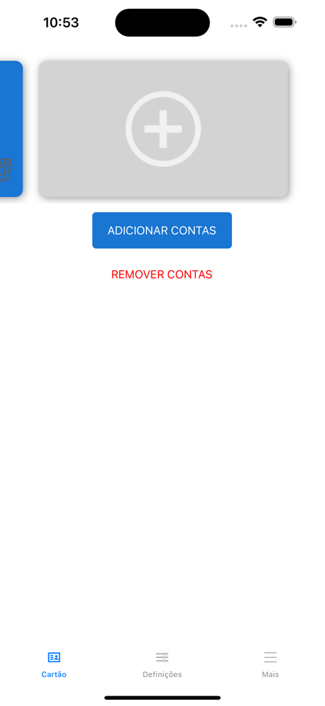 Tela do aplicativo móvel Inovar Sige para adicionar ou remover contas de alunos para um cartão digital