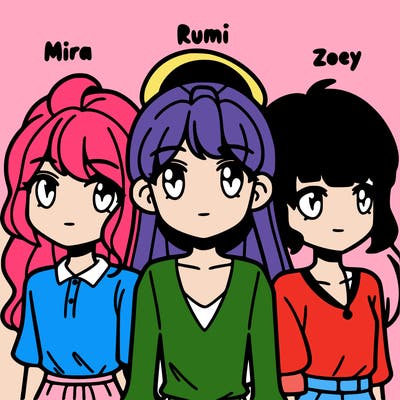mira, rumi, and zoey