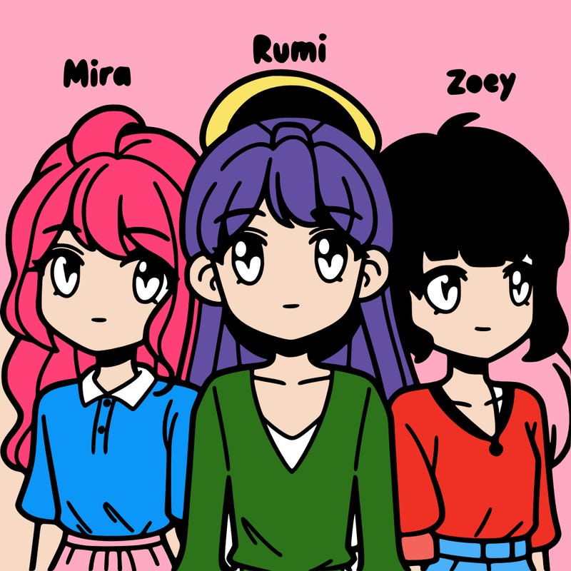 mira, rumi, and zoey