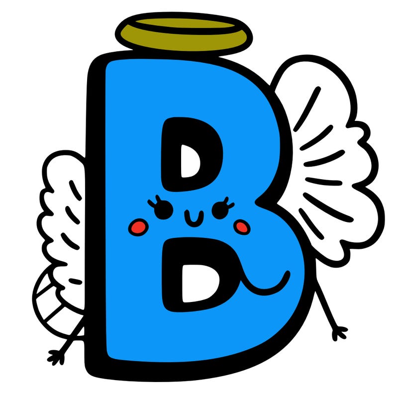 letter b with a halo and wings