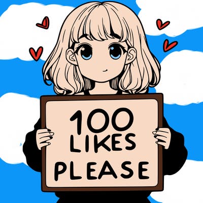 a girl holding a sign saying 100 likes please