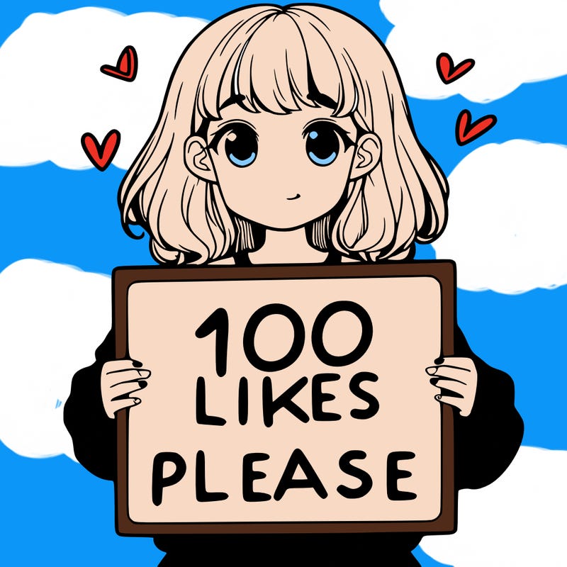 a girl holding a sign saying 100 likes please
