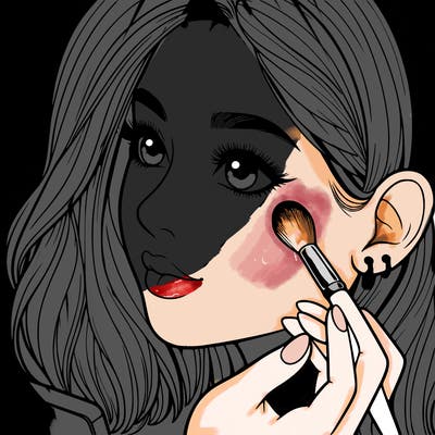 a realistic girl doing her makeup