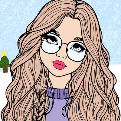 girl with long hair and freckles and glasses realistic