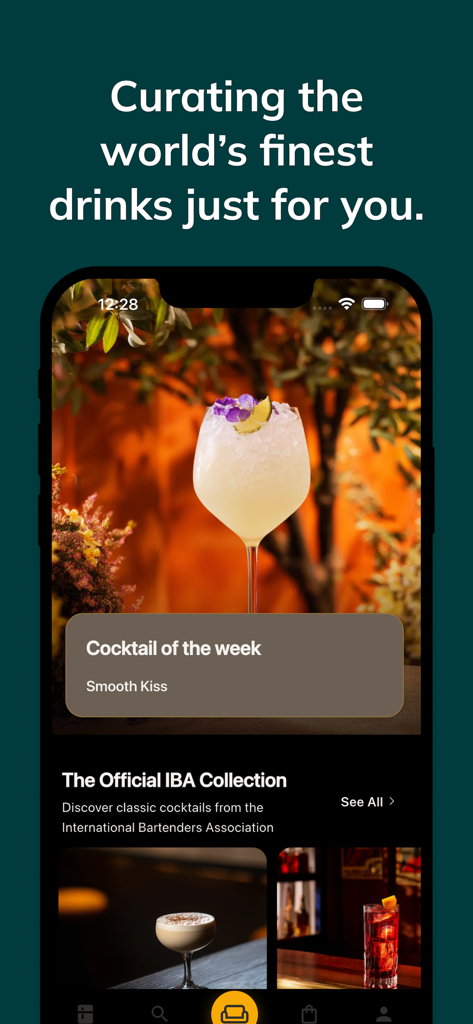 Cocktails & AI Bartender - Cocktale app home screen featuring the cocktail of the week and IBA collection