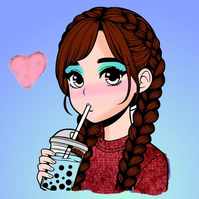 realistic girl with braided hair drinking boba