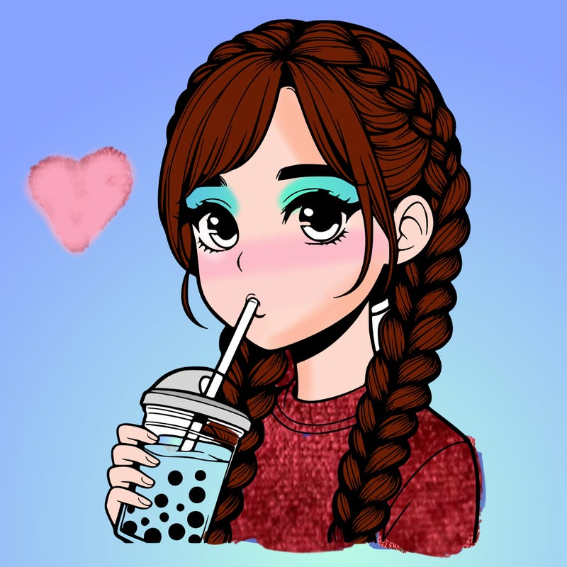realistic girl with braided hair drinking boba