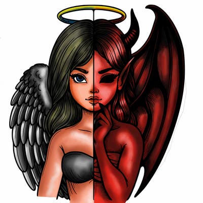 realistic angel half demon