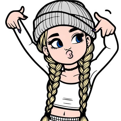 realistic teenage girl with braids and a beanie and crop top doing 🫶🏼