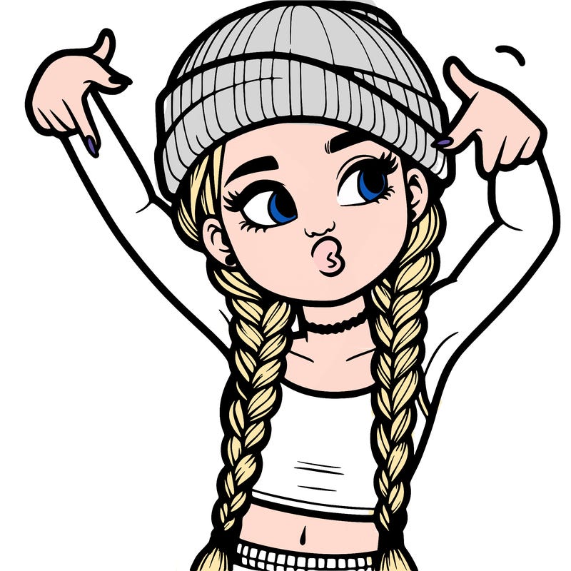 realistic teenage girl with braids and a beanie and crop top doing 🫶🏼
