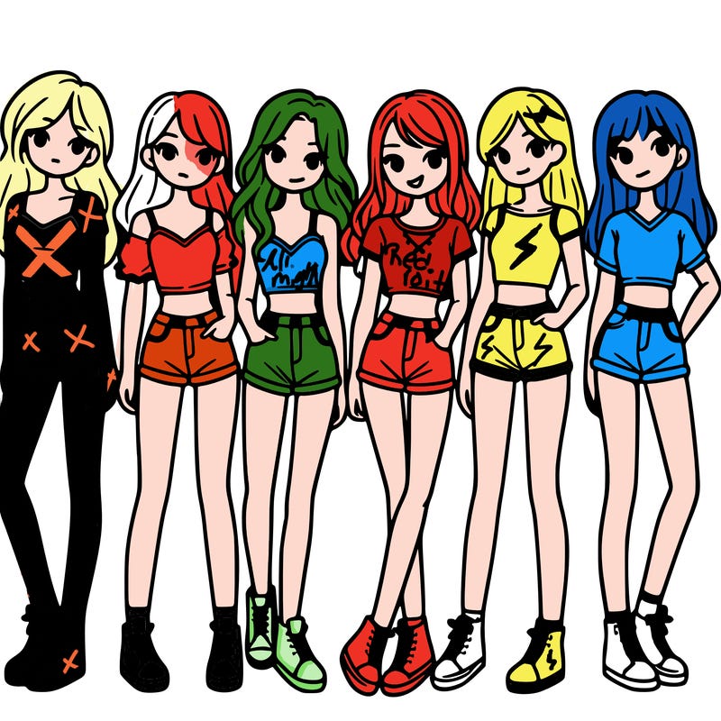 a group of girls wearing crop tops and shorts