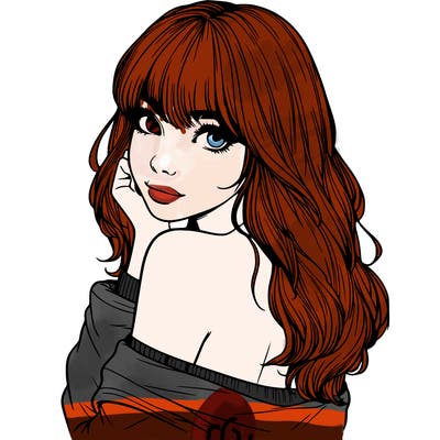 realistic girl with bangs looking over her shoulder