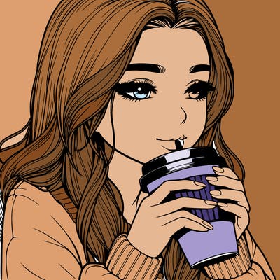 realistic girl drinking coffee