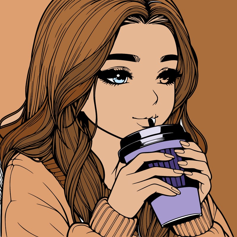 realistic girl drinking coffee
