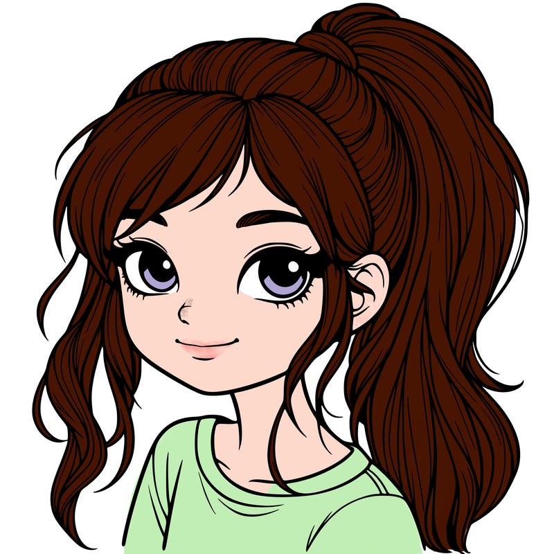 realistic girl with ponytail