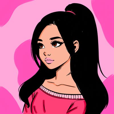 realistic girl with a high ponytail