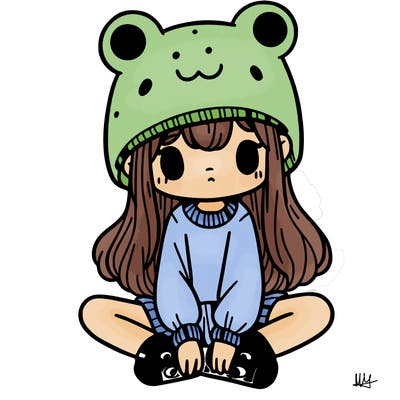 a girl wearing a frog hat and some frog socks