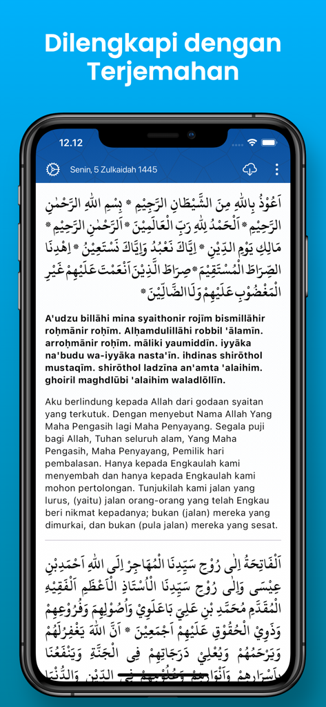 Ratib Al Attas - App Ratib Al Attas che mostra testo arabo con traslitterazione latina e traduzione