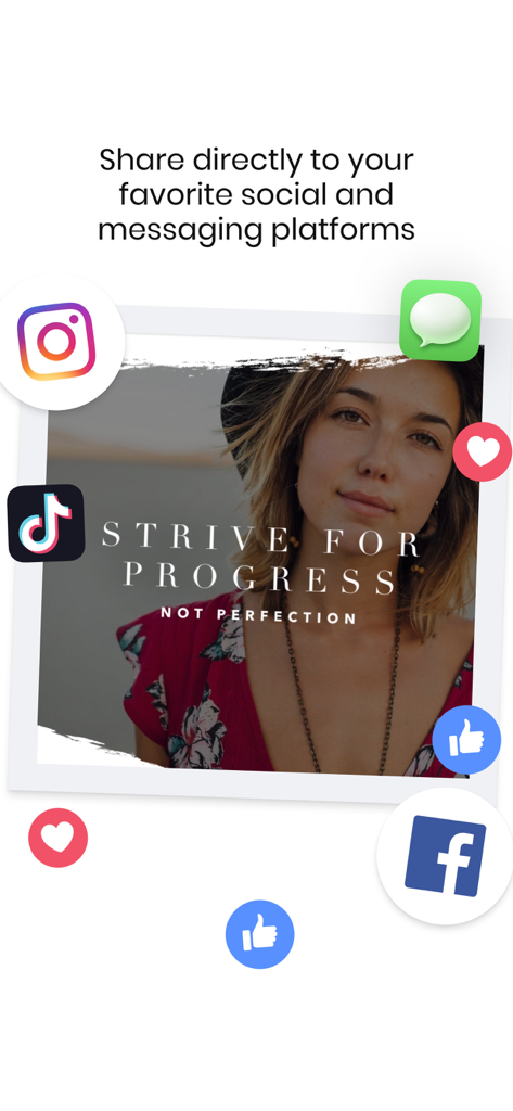 Story Swag - Quick Reels - Story SwagからInstagram、TikTok、Facebook、メッセージングアプリにカスタムソーシャルメディア投稿を直接共有できる機能を示すビジュアル