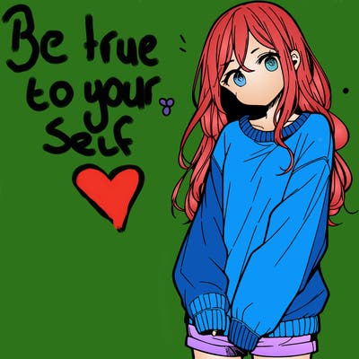 manga teen girl  in a sweater and baggy pants