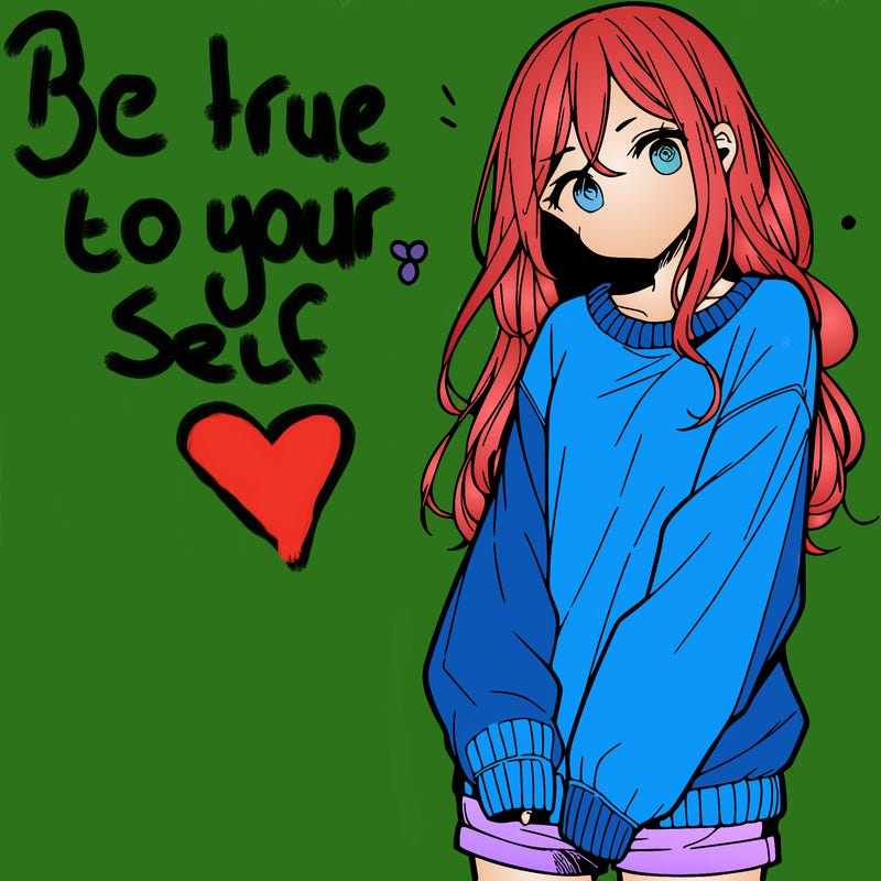 manga teen girl  in a sweater and baggy pants