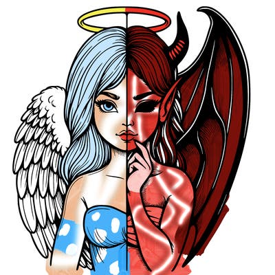 realistic angel half demon