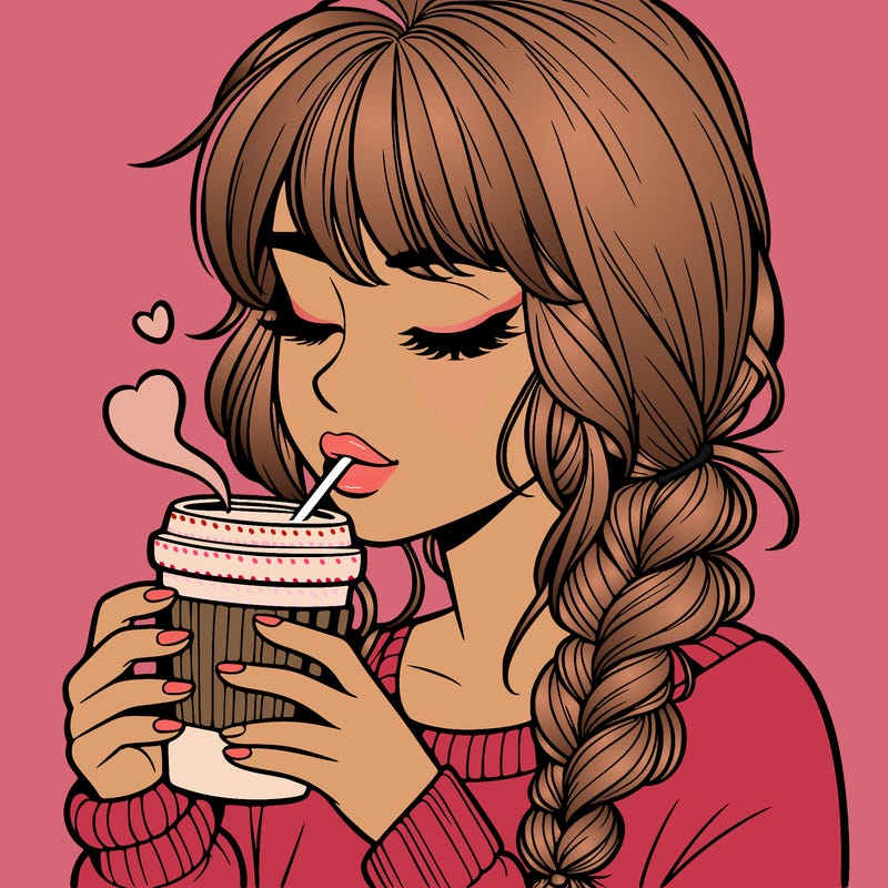 realistic girl drinking coffee