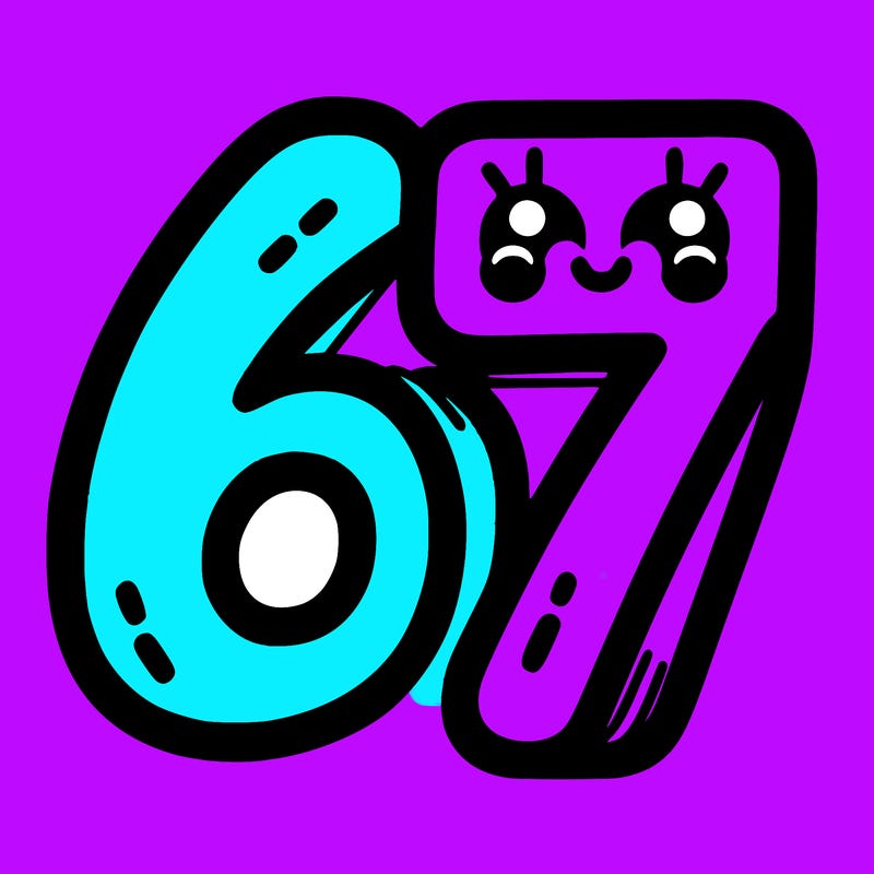 the numbers 67