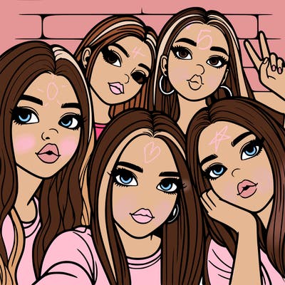 group of teen girls friends y2k up close in a selfie